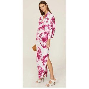 Rent the runways sz M S/W/F magenta tiedye plunge dress baggy sleeve double slit